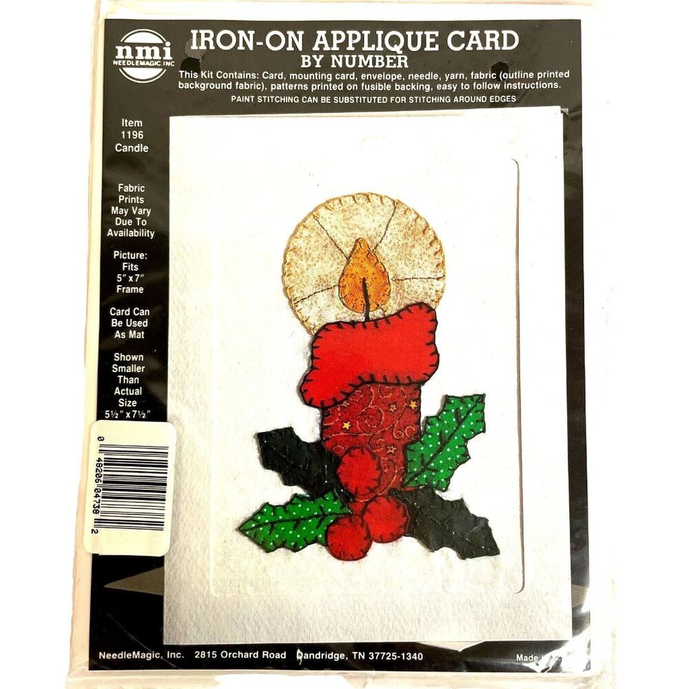 VTG NMI NEEDLEMAGIC Inc. Iron-On Appliqué Card By Numbers, Candle #1196, NIP